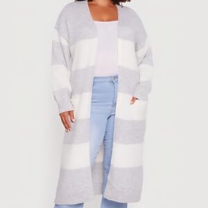 No Boundaries Gray and White Long Cardigan